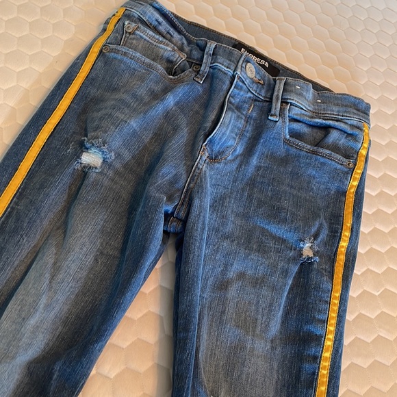 Express yellow side stripe jeans